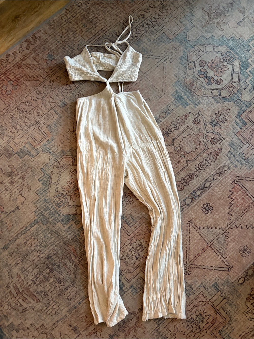 Vici Cream Cutout Tie-Back Jumpsuit